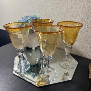 Artland Amber Bubble Glass Clear Stem Wine Glasses/Goblets