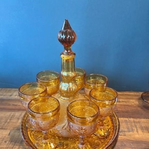 Vintage Amber Tiara Glass Decanter Set