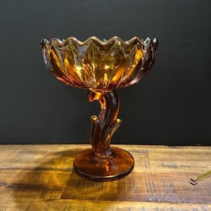 Vintage Indiana Glass Amber Lotus Blossom Pedestal Compote