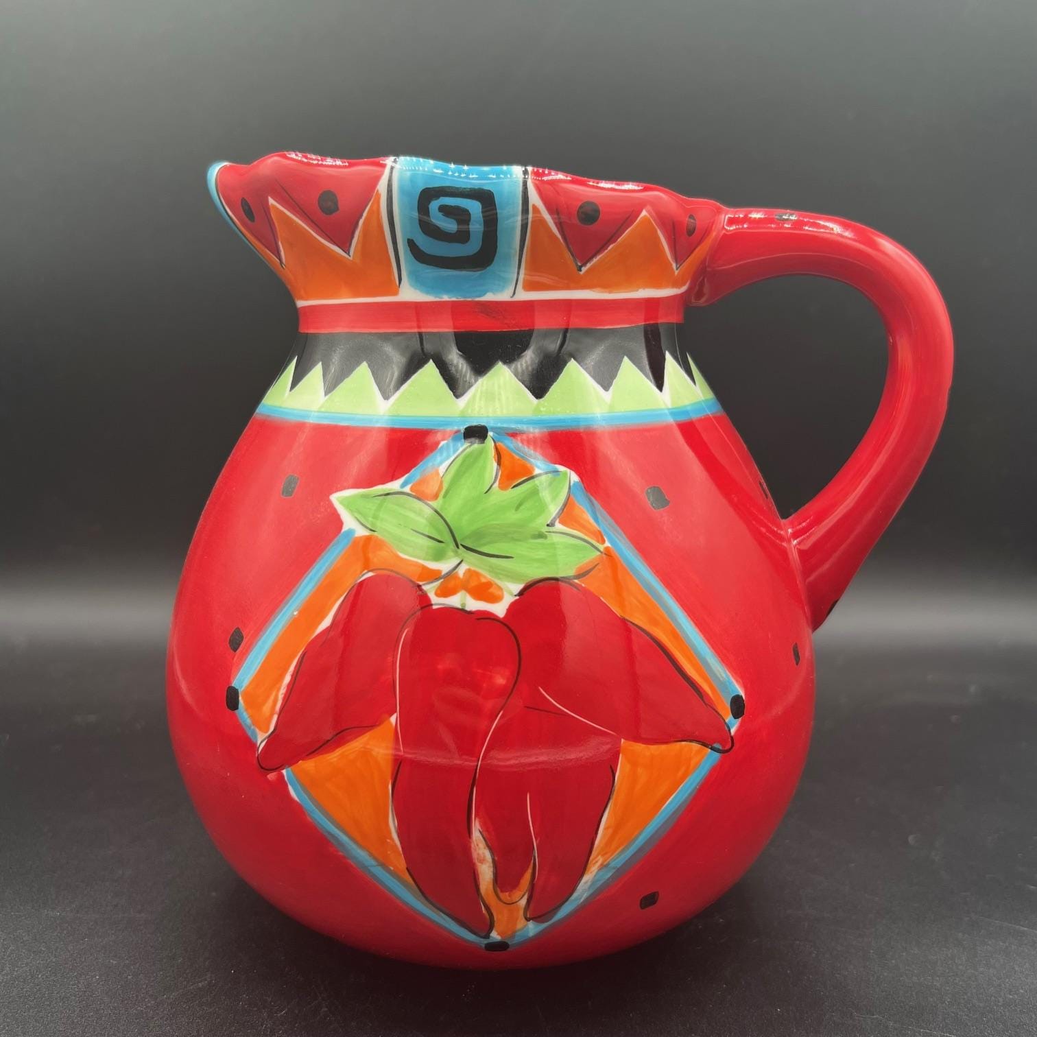 ハウゼンウェアの手描き陶器ピッチャー（赤唐辛子柄） - Etsy 日本