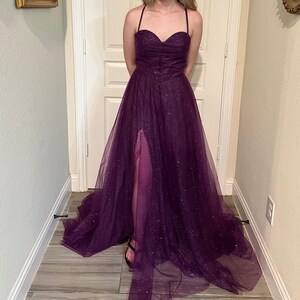 fitted lace wedding dress Shimmering Purple Sequin Mermaid Prom Dress with Spaghetti Strap and Corset Back 22231 Purple / 16W main image 0