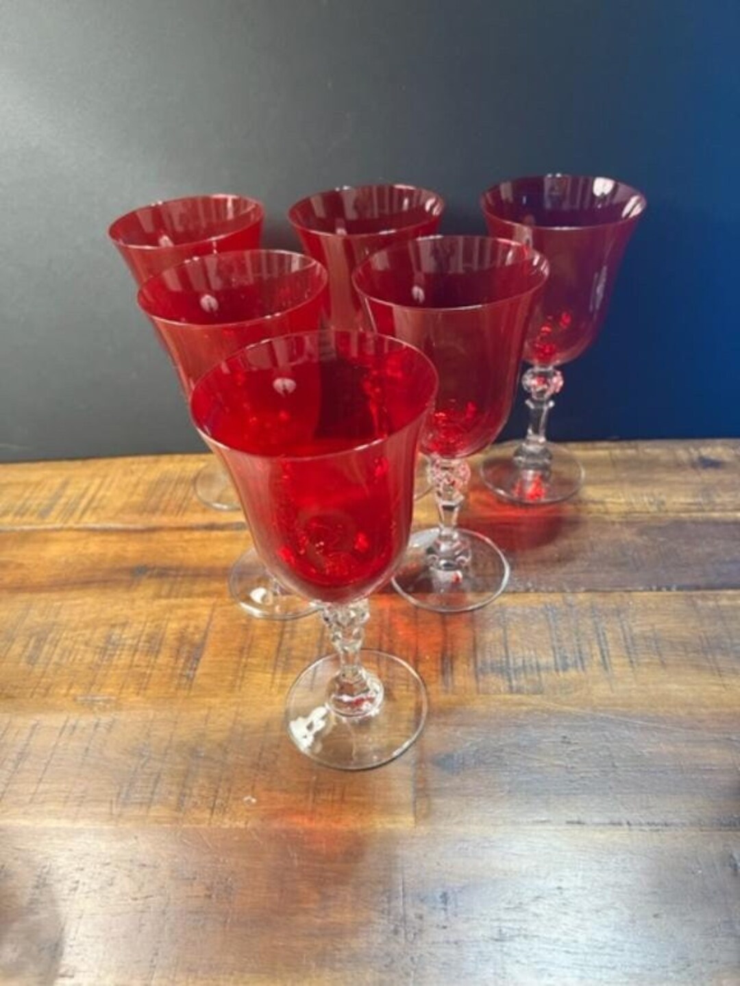 Krosno Poland Red Wine Glasses With Clear Stems Etsy