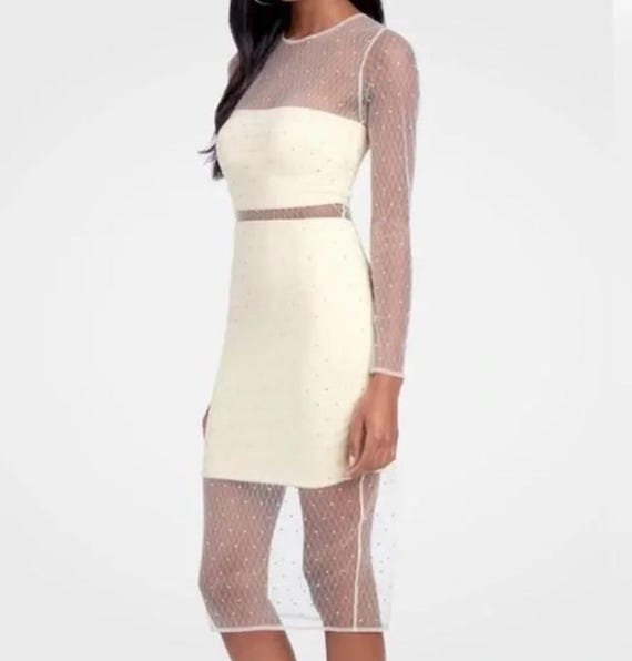 bebe sparkle mesh midi dress Bebe Buttercream/sparkle Mesh Midi Dress Size XS