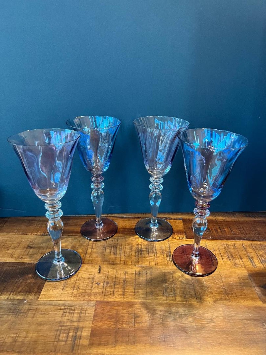 Vintage Purple and Blue Iridescent Wine Glasses Etsy