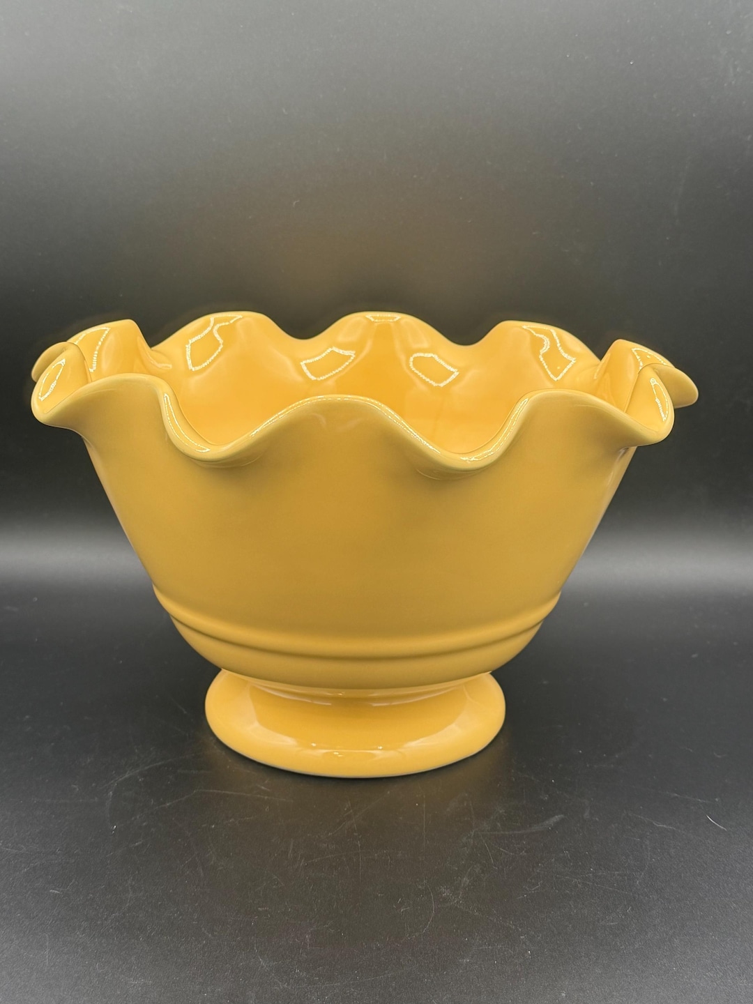 Crate & Barrel Yellow Ruffle Pedestal Bowl – Ceramic Footed Serving or ...