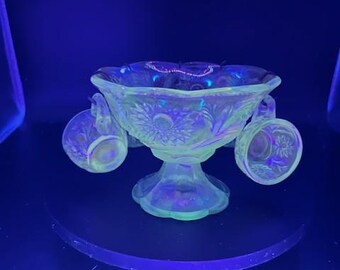 Fenton Iridescent Green Miniature Punch Bowl Set - Etsy Israel