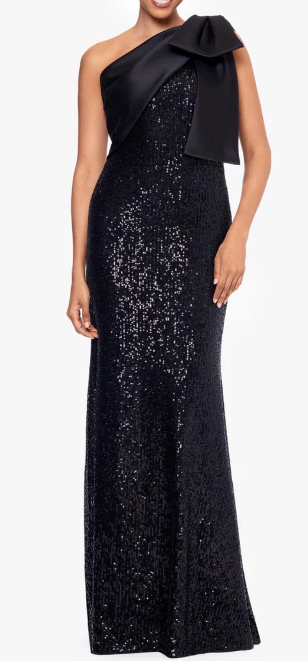 Betsy and Adam "christy" One Shoulder Sequin Evening Dress Size 14 NWT ...