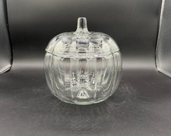 Vintage 1980s Anchor Hocking Klarglas Kürbis Bonbonglas