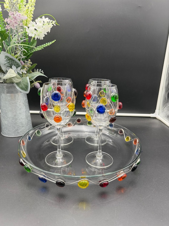 Glass Wire Beaded Wine Glasses With Serving Tray - Etsy
