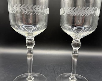 Vintage Etched Wine Glasses ~ Water Goblets