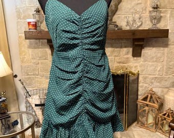 Urban Outfitters Emerald Green Polka Dot Cinched Mini Dress Size Medium