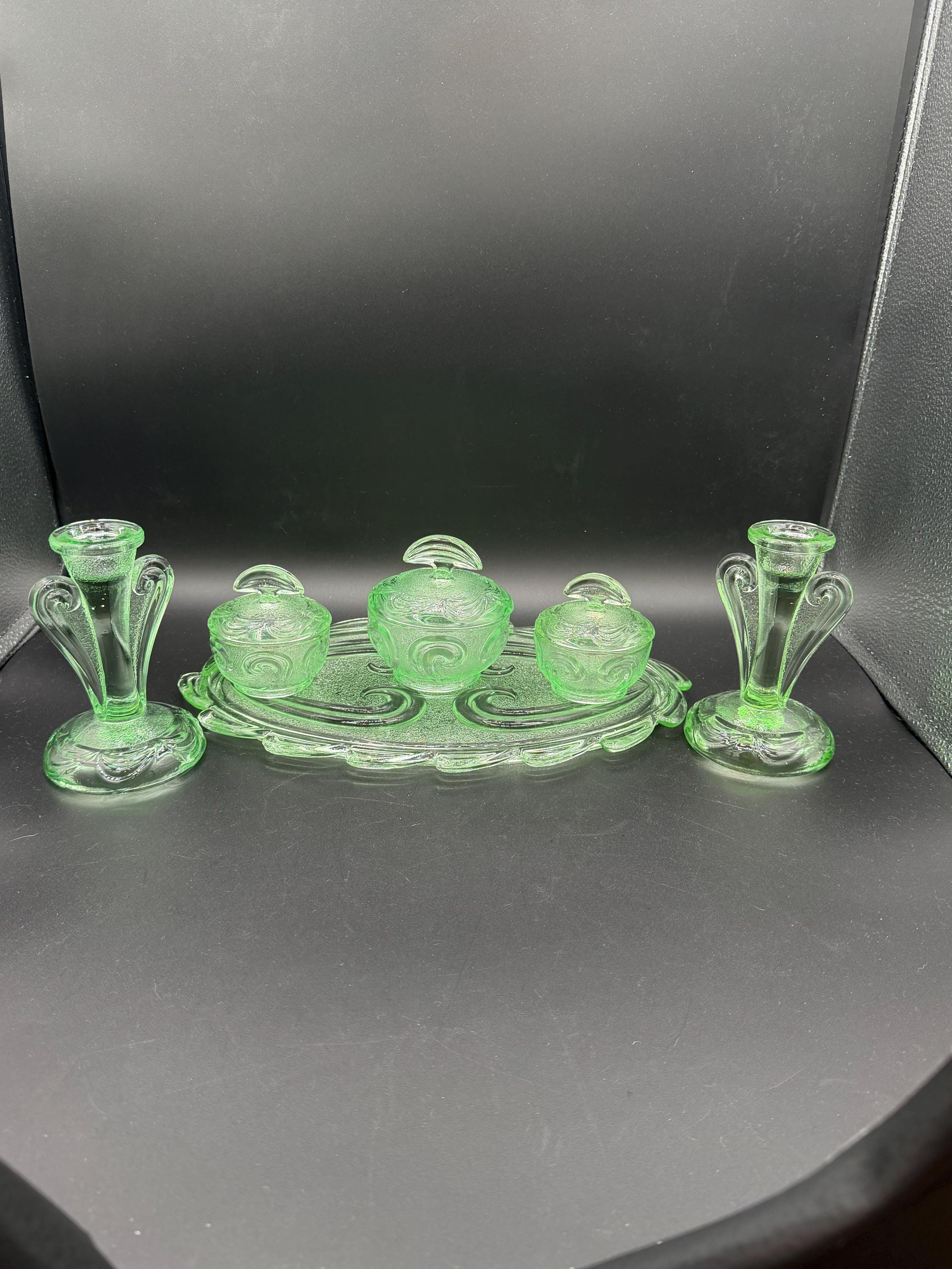 Glass Dressing Table Set Green - Etsy Glass Dressing Table Set Green - Etsy