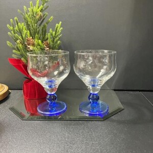 Bormioli Rocco Minorca Italy Clear & Blue Crystal Goblets