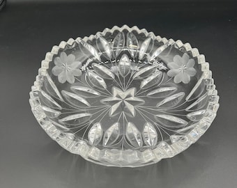 Vintage Sägezahn geätzte klare Glasschüssel