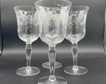 Vintage Etched Crystal Wine Glasses