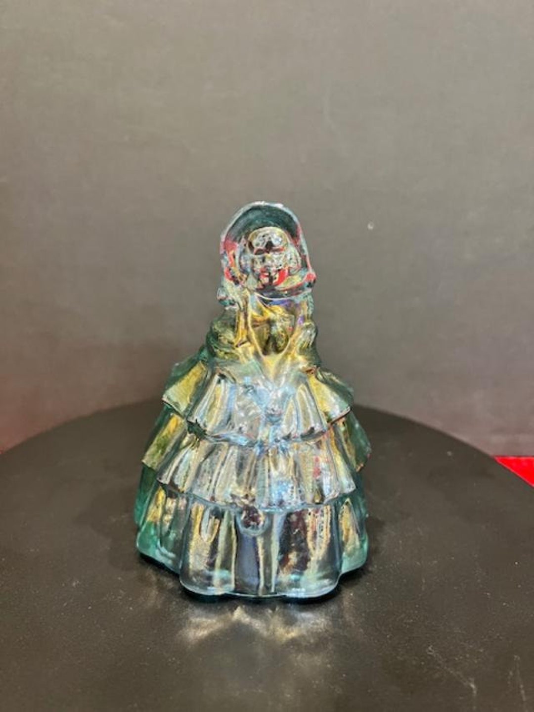 Bell♡　0819 Fenton Art Glass Bell Optic Green Floral Ruffled 95th