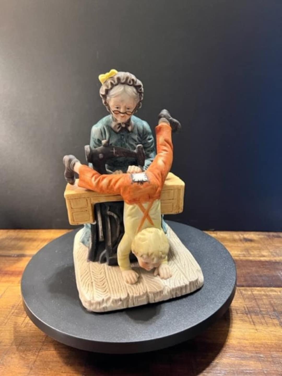 Lefton Old Lady Figurine Mending Boy's Pants Etsy