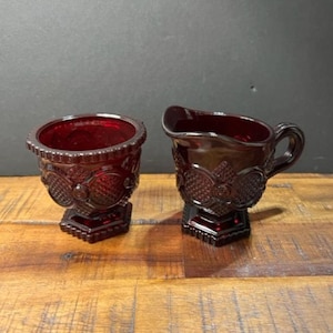 Vintage Avon 1876 Cape Cod Collection Ruby Red Creamer & Sugar Bowl