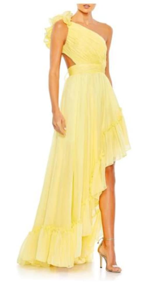 slim fit dress slacks Mac Duggal - Pink Brocade One Shoulder Floral Gown with Bow main image 1