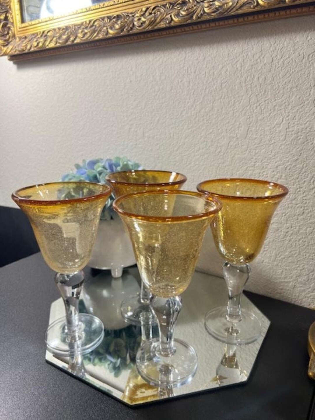 Artland Amber Bubble Glass Clear Stem Wine Glasses/goblets Etsy