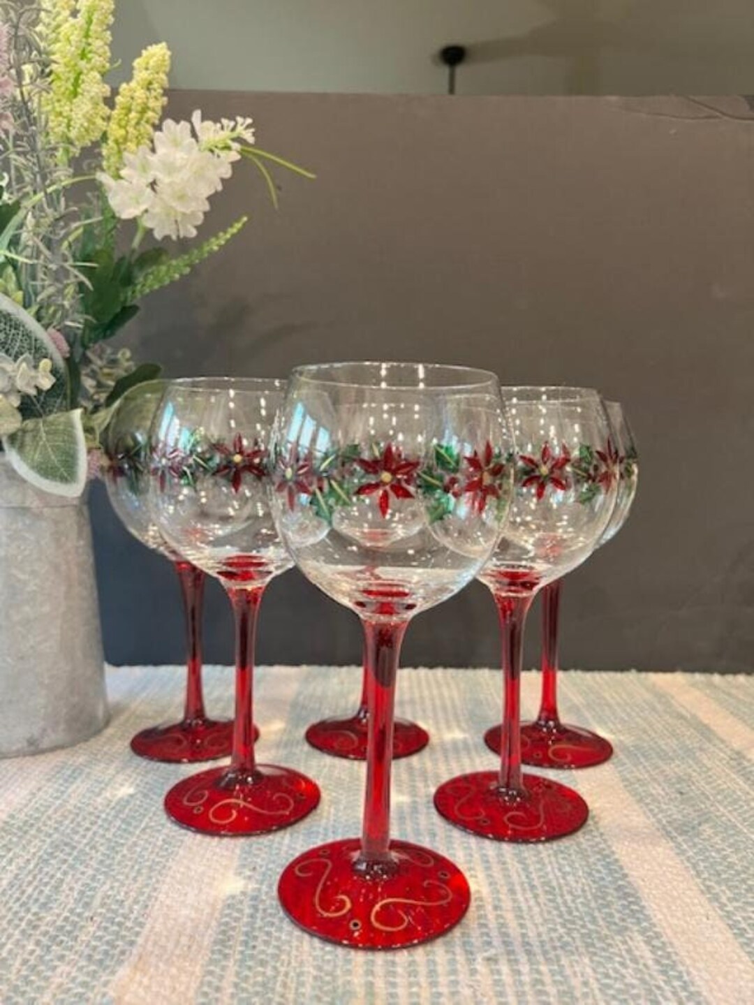 Poinsettia Red Wine Glasses by Pier 1 - Etsy