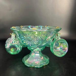 Fenton Iridescent Green Miniature Punch Bowl Set - Etsy