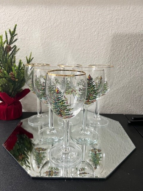 Green with gold trim wine glasses - Etsy 日本