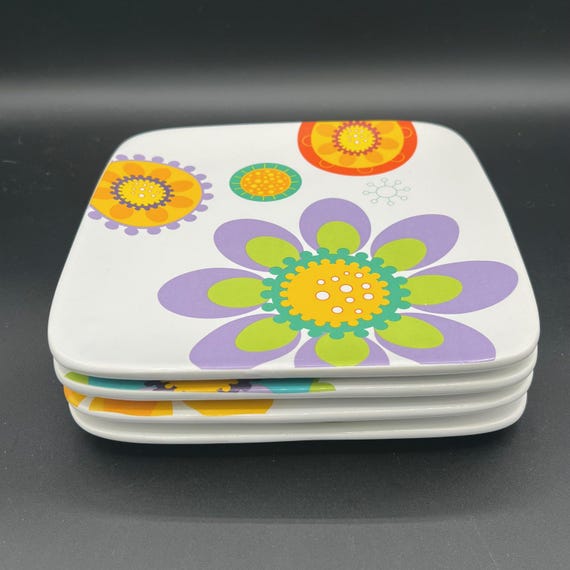 なかなかない！カラフル花デザインのレディスウェッジ2本セット Certified International Modern Garden Square Salad/dessert Plates