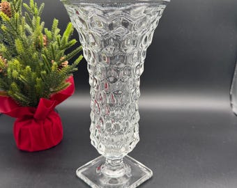 Jarrón de flores americano transparente con base cuadrada Fostoria