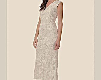 JS Collections Soutache Beaded V-Neck White Midi Dress Size 8