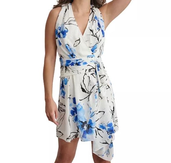 asymmetrical romper dress Pixie Blue Floral Off The Shoulder Romper Dress