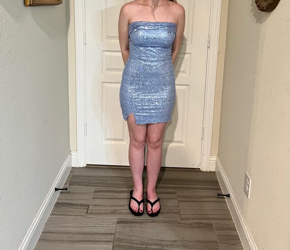 Blue Strapless Foldover Sequin Bodycon Mini Dress Size 0 - Etsy Israel Blue Strapless Foldover Sequin Bodycon Mini Dress Size 0 - Etsy Israel