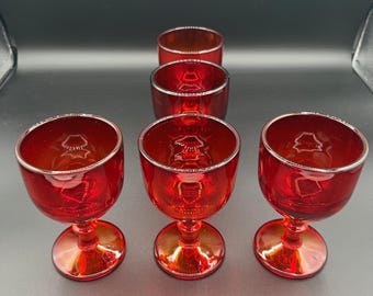 Vintage Imperial Glass Ruby Red Amberina Stemmed Hoffman House Goblets