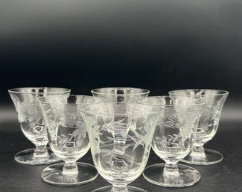 Vintage Etched Stemmed Cocktail Glasses