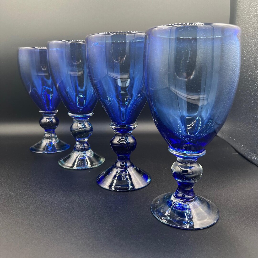 Cobalt Blue Blown Glass Goblets - Etsy