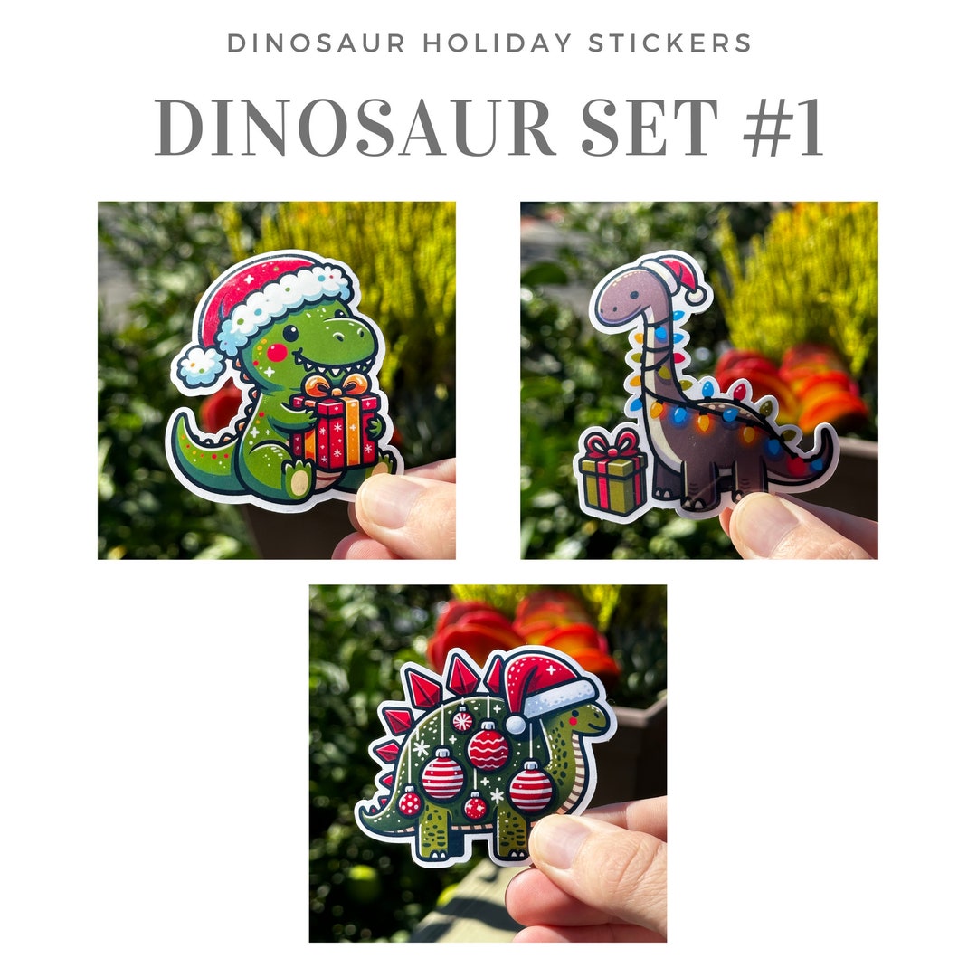 Dinosaur Holiday Vinyl Stickers 2 Pack Options With Three Stickers Each