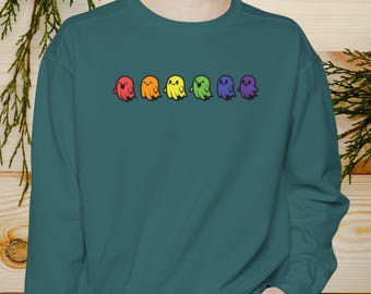 Rainbow Ghost Pride Comfort Colors Sweatshirt - Halloween LGBTQ