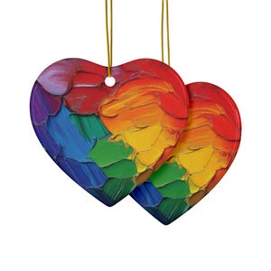 Rainbow Heart Pride Ornament, Valentine&#39;s Day Decoration, Ceramic Ornaments, 2-Sided Print, LGBT Ornament, Pride Decor, Rainbow