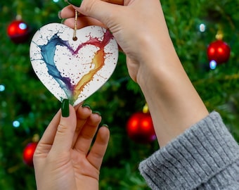 Ceramic Ornament, Pride Heart, LGBT Rainbow Holiday Decor, LGBTQ Christmas Gift, Love Wins Ornament, Circle or Heart Shape
