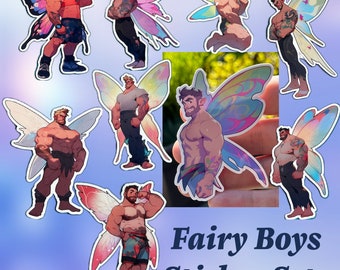 Fairy Boys Vinyl Sticker Sets - Special Rainbow Holographic Option. Decorate Bottles, Laptops, Notebooks, Phone Cases, and more