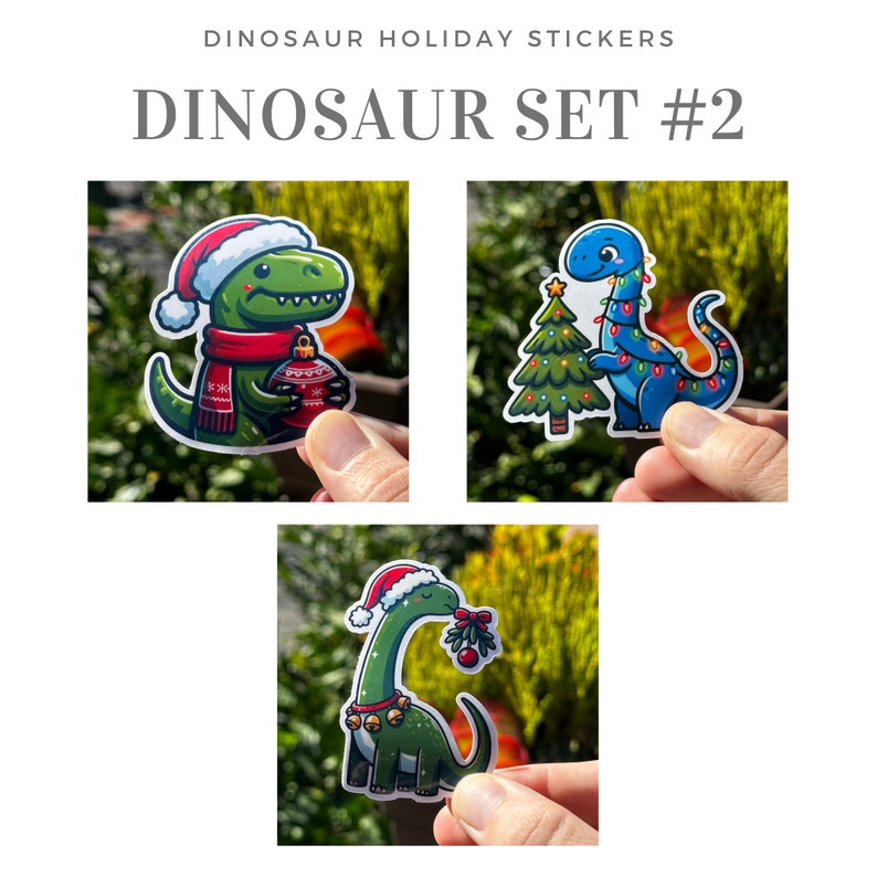 Dinosaur Holiday Vinyl Stickers 2 Pack Options With Three Stickers Each
