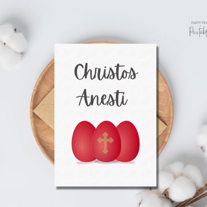 Cartão de Páscoa grego, saudação de Páscoa grego, Páscoa ortodoxa, Páscoa ortodoxa grega, ovos vermelhos, Kalo Pascha, Christos Anesti