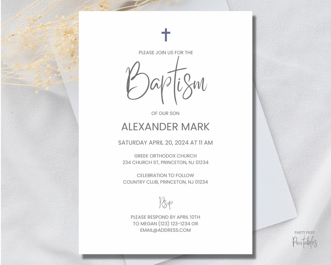 Baptism Invitation Digital Template, Printable Invitation, Editable