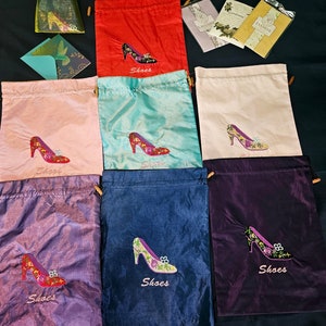 Beautiful Satin Shoe Bags with Embroidered Designs