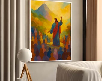 Sermon on the Mount Jesus Painting, Matthew 5-7, Bible Verse Art, The Beatitudes, Christian Wall Art, Verso L'alto, Blessed Are the Poor