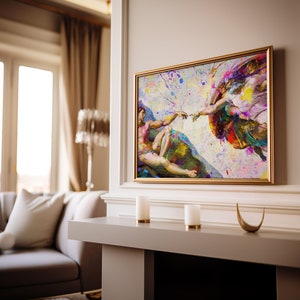 God Touching Adam Poster Print | Creation of Adam Painting | Christian Wall Art | Jesus Poster | Housewarming Gifts | Christian Gift Ideas
