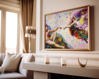 God Touching Adam Poster Print | Creation of Adam Painting | Christian Wall Art | Jesus Poster | Housewarming Gifts | Christian Gift Ideas
