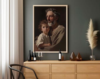 St Joseph Holding Baby Jesus, Confirmation Gifts for Him, St. Joseph the Worker Poster Art Catholic Home Decor, Holy Family Terror of Demons