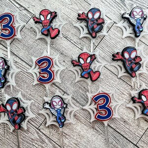 Adornos para cupcakes de Spidey y sus amigos, cumpleaños de Spidey y sus amigos, pastel de Spidey y sus amigos imagen 4