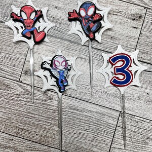 Adornos para cupcakes de Spidey y sus amigos, cumpleaños de Spidey y sus amigos, pastel de Spidey y sus amigos imagen 3